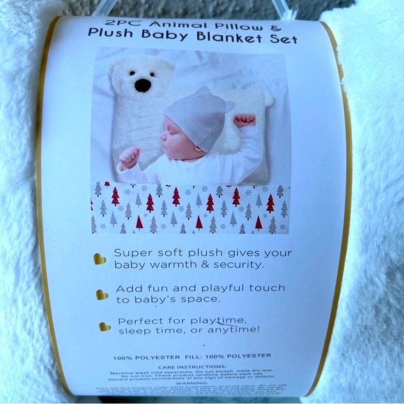 Manhattan kids Baby Blanket with trees and Polar Bear Pillow 2pc Set holiday New - Picture 3 of 6